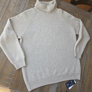 Johnstons of Elgin Fine Cashmere Brown Beige Turtleneck Roll Neck Sweater Medium